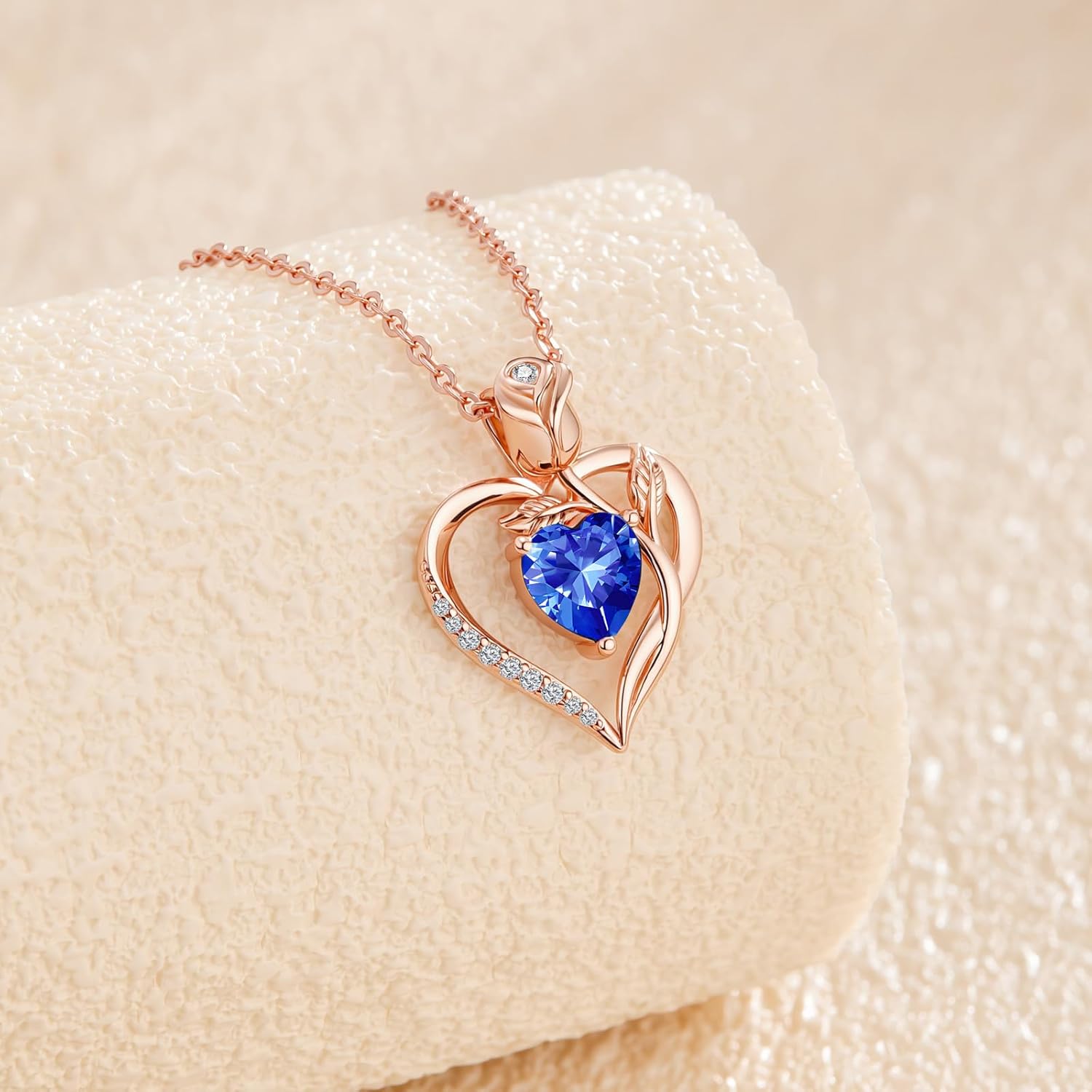 1.2CT Rose Heart Necklace Option of Moissanite or Lab-Grown Sapphire Ruby Emerald&More Necklace for Women Birthstone Girlfriend Necklace S925 Sterling Silver 18K White/Rose Gold Plated D Color VVS1 Gift for Wife Mother Daughter for Birthday Anniversary Valentine's Day Engraved 'I LOVE YOU' - Image 4