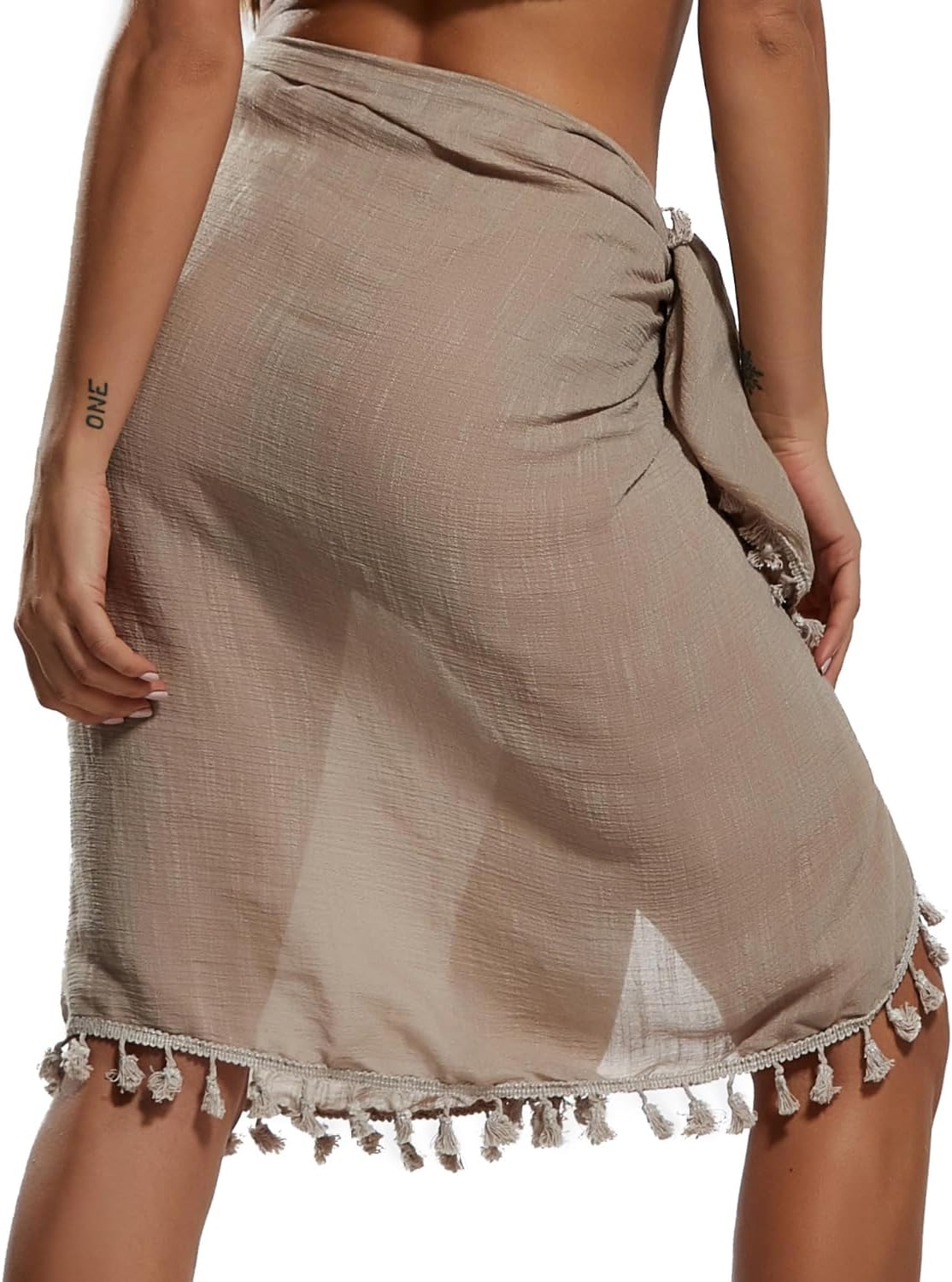 Eicolorte Beach Sarong Pareo Womens Semi-Sheer Swimwear Cover Ups Short Skirt with Tassels - Image 2