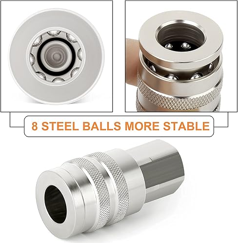 Miniatura 53 de GASHER Acoplador industrial femenino de 12 piezas, 1/4 pulgadas, acoplador de aire de conexión rápida de flujo básico de 1/4