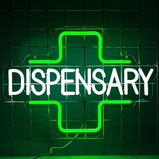 Dispensary Neon Sign, Green Cross Neon Signs for Wall Decor, Dimmable Led Signs for Shop, Light Up Signs for Bedroom Home Store Man Cave Club Pub Party Decorations