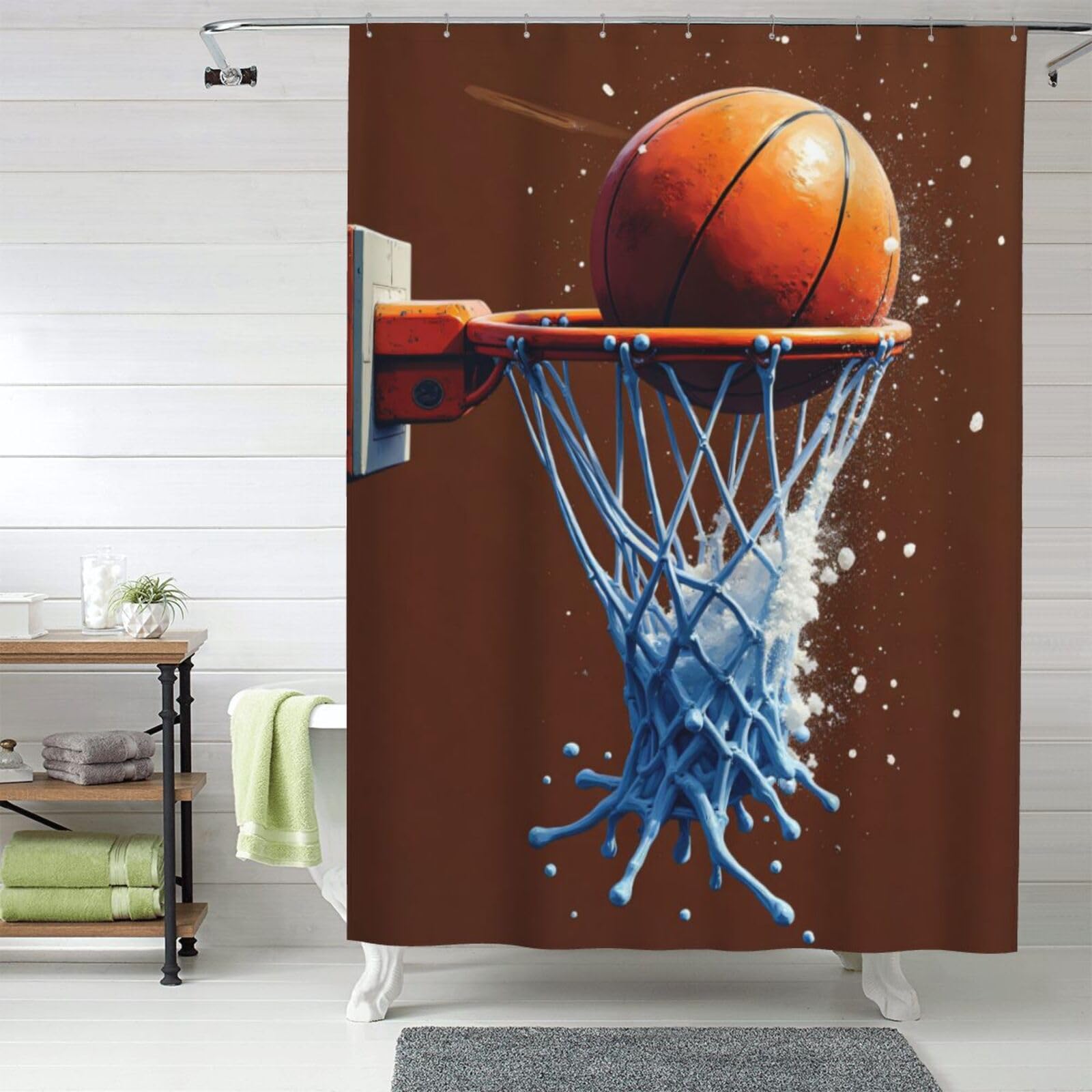 Rideau de douche opaque anti-éclaboussures imprimé basketball n° 19