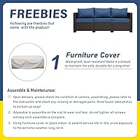 Vista 6 de Valita Muebles de patio de 3 asientos, sofá de mimbre marrón, muebles de exterior, sofá de exterior, asiento profundo, respaldo alto, funda Azul