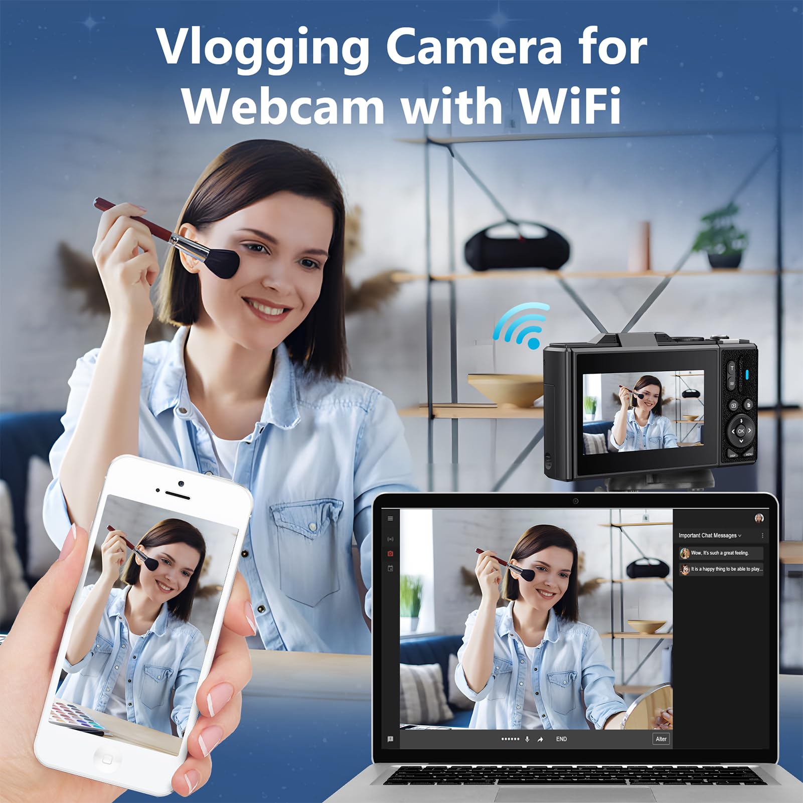 5K Digital Camera, 75MP Vlogging Camera, with 18X Zoom, 3 Inch Flip Screen, HD Compact Camera, for Travel Photography (White)