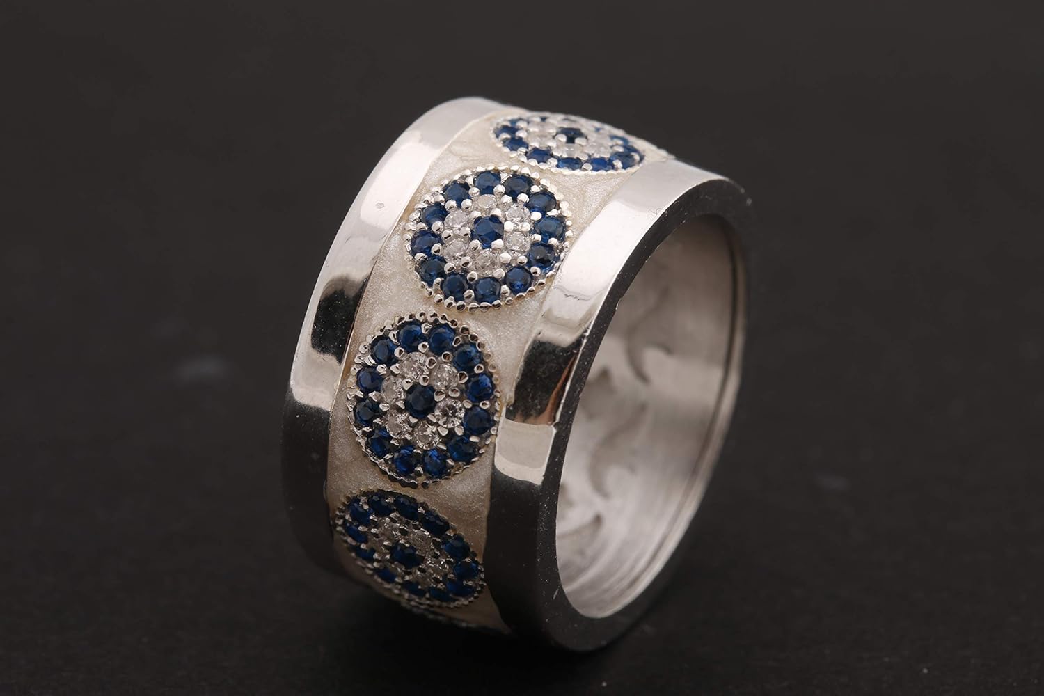 Nazar ! Turkish Handmade Jewelry White Enamel Evil Eye Sapphire Topaz Sterling Silver Ring Size With Multiple Size Options - Image 8