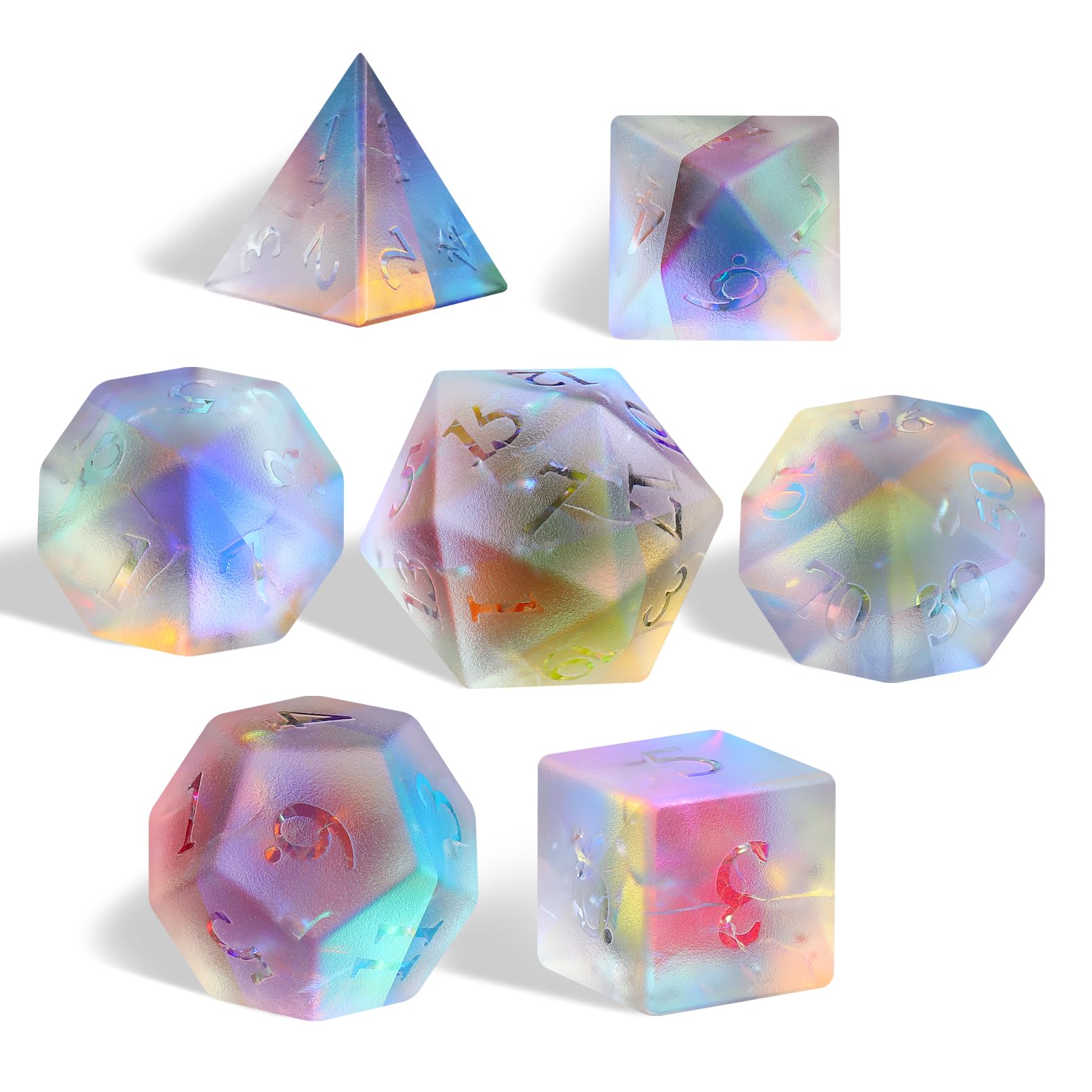 LUCKY-M Set di dadi con pietre preziose, set di dadi per giochi di ruolo da tavolo e da regalo (arcobaleno satinato, Ankh)