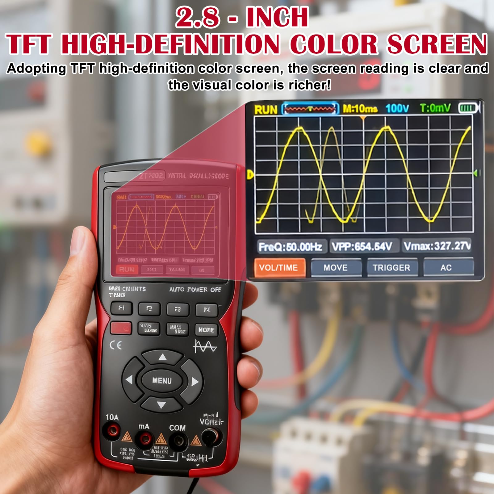 Osciloscopio portátil, multímetro digital 9999 recuentos, osciloscopio de 10 MHz de ancho de banda, 48 MSa/s de tasa de muestreo, probador de corriente, osciloscopio LED con sonda, función de
