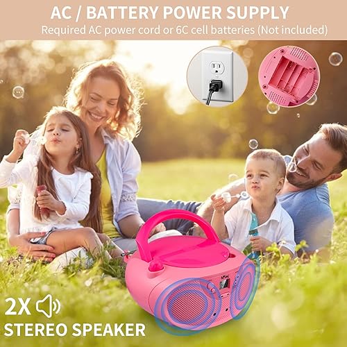 Miniatura 4 de GC04 Reproductor de CD portátil con radio estéreo AM FM Reproductor de CD para niños, pantalla LCD, puerto auxiliar frontal y auriculares (gris),