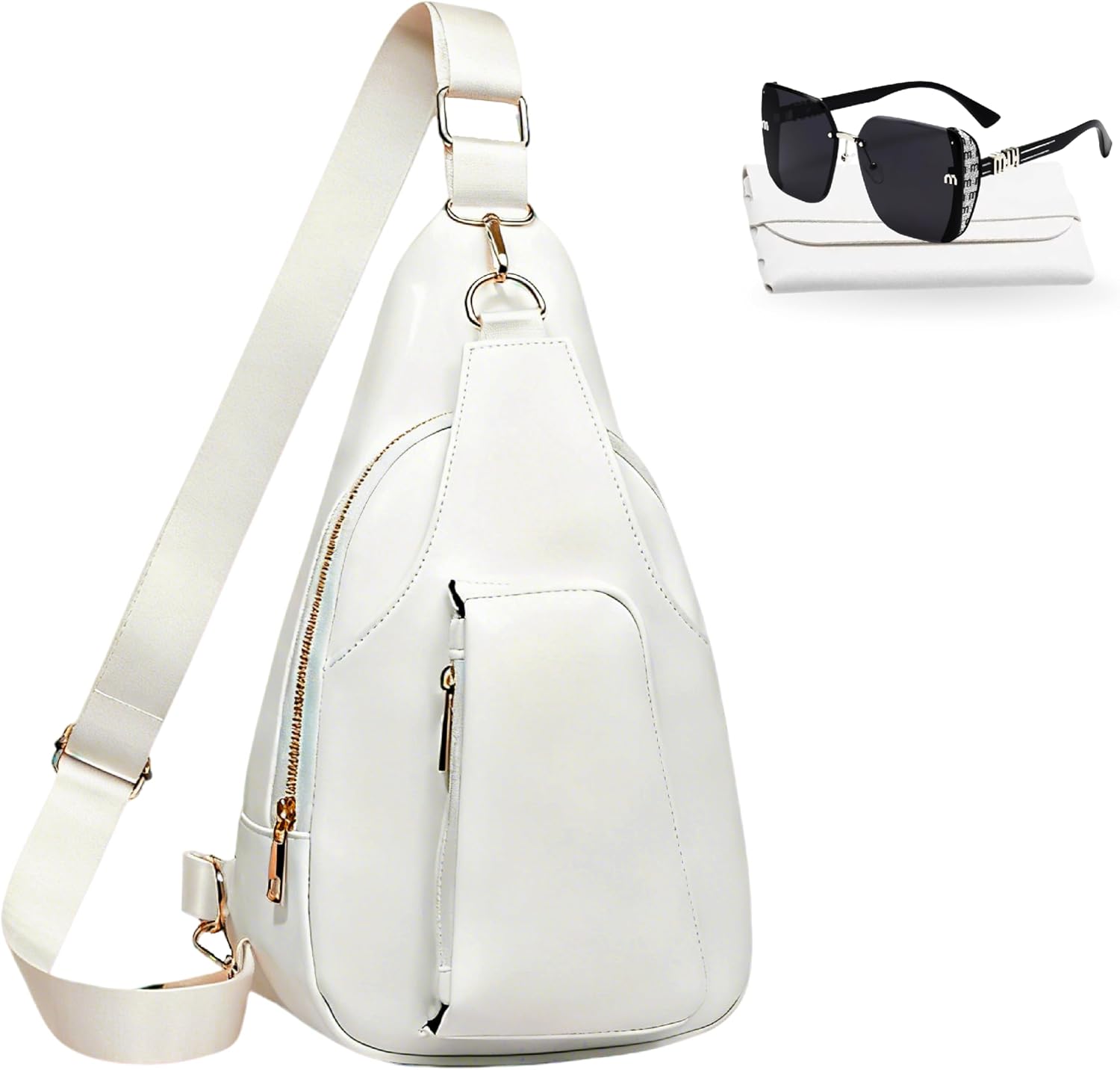 Sling Bag Set, PU Leather Sling Bag, Multi-Zipper Design for Travel, Outdoors, Valentine’s Day Gifts