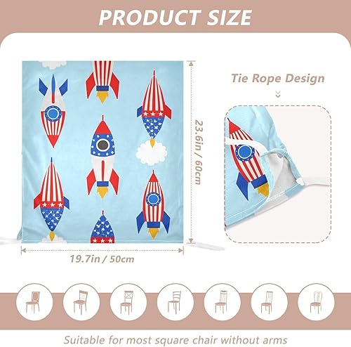 Miniatura 3 de Juego de 6 fundas decorativas de asiento de cumpleaños con cohetes rojos y azules para silla de aula para dormitorio, lavable, protector de sillas
