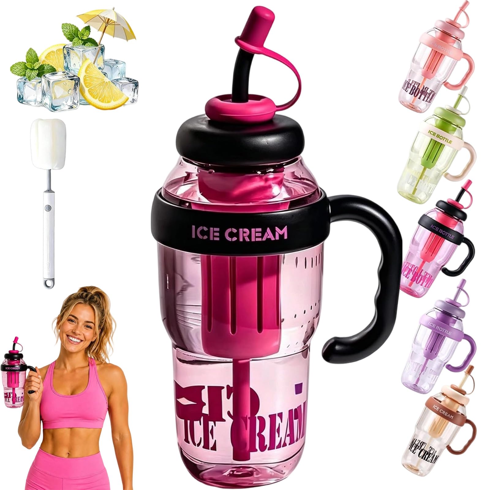 LLELEMAMO 2026 Stylish Large Capacity Sports Water Bottle, 1100ml,1300ml Clear Water Bottle Leakproof with Straw Tea Infuser Portable Handle for School Office Outdoor Activities (1100ML,B)