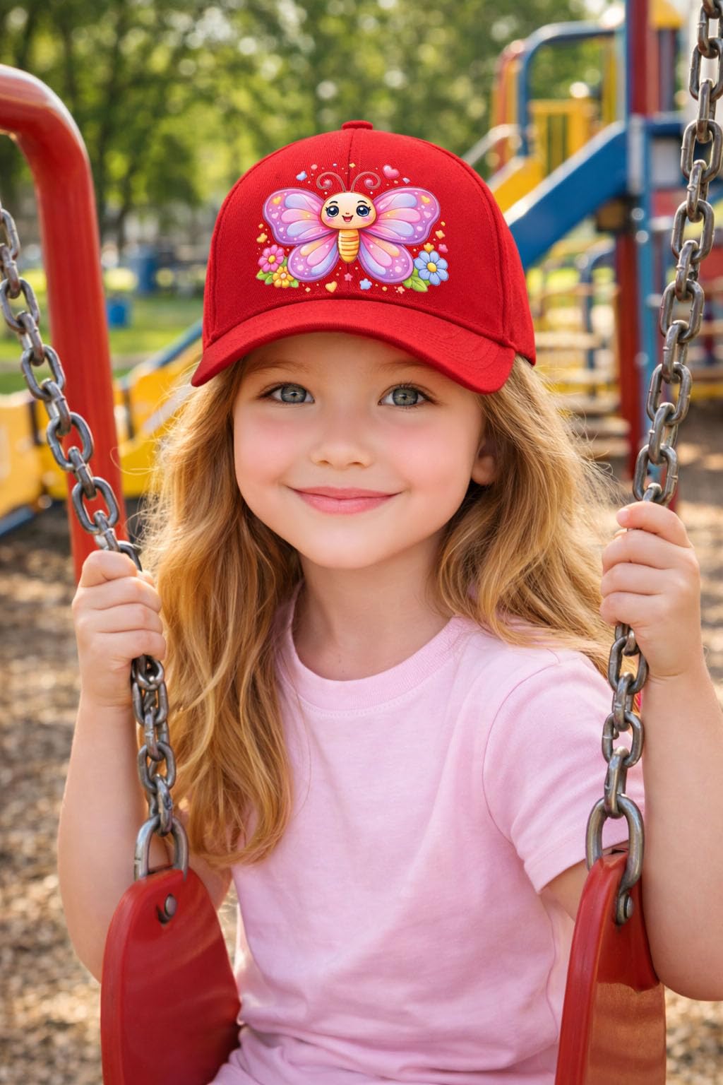 Fasam Kids Cotton Sports Summer Cap for Girls Kids Wear Baseball Cap with Graphic | Summer Head Cap Hats for Kid,Topi Suitable for Age 2 to 12 Years-1pcs (Red)