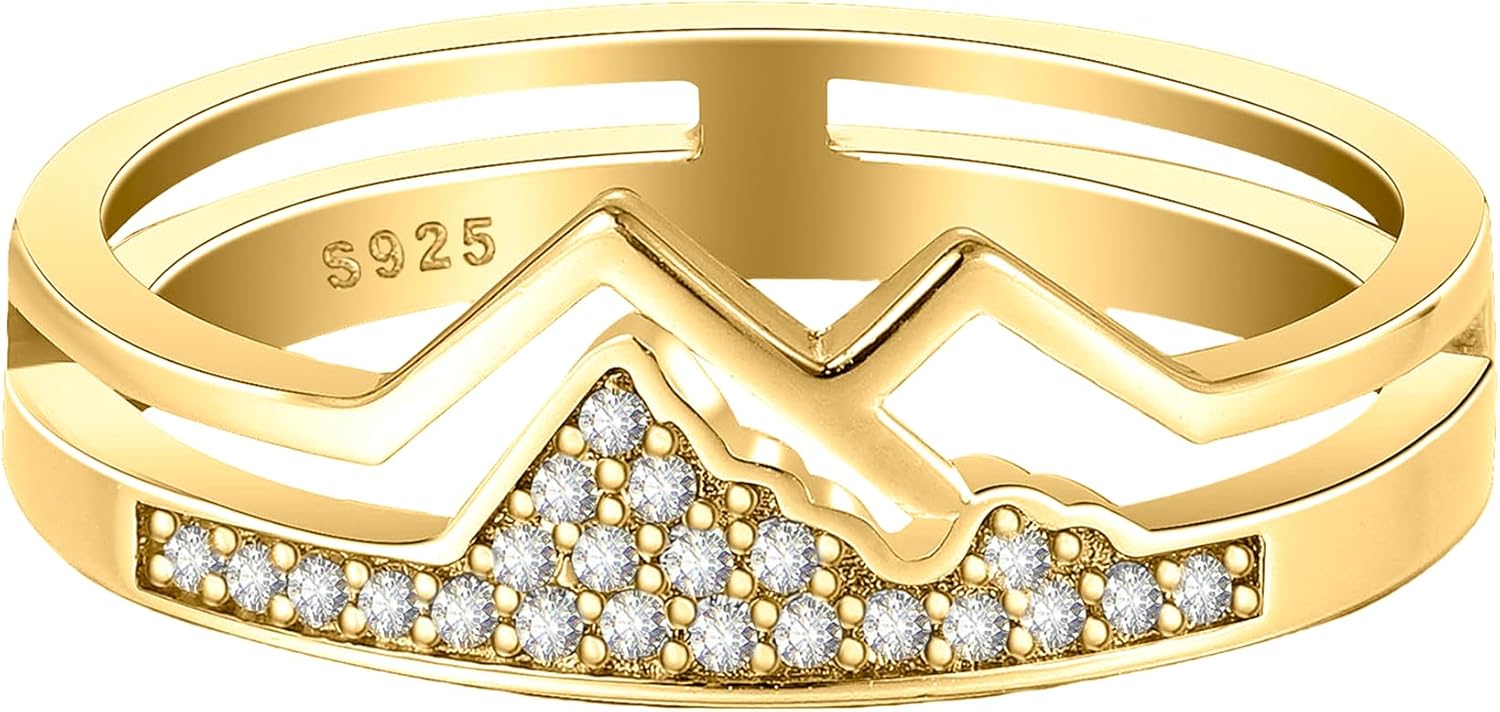 925 Sterling Silver Mountain Ring for Women CZ Hill Faith Moves Moutains Inspirational Rings to Daughter Mom Statement Wave Ring Dainty Keep Climbing Bands Wedding Birthday Gifts Jewelry