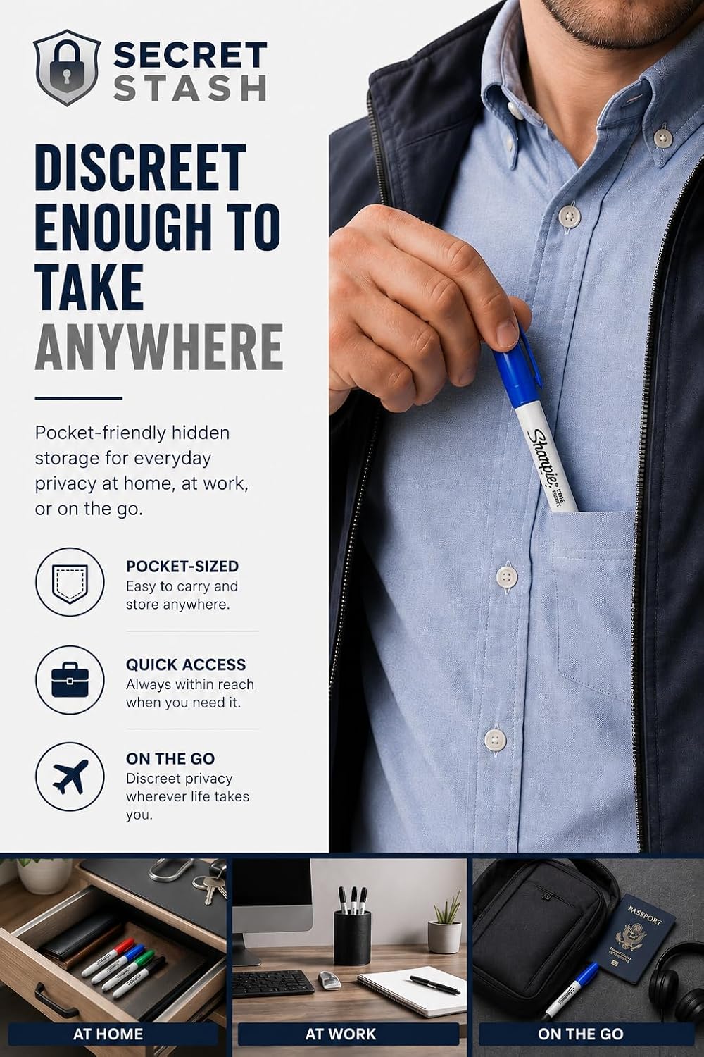 Fake Pen Diversion Safe Marker (4 Pack) - Realistic Pen Diversion Safe - Hidden Secret Compartment Decoy Permanent Marker - Hide And Store Money Waterproof Storage Cash Holder Container Lock