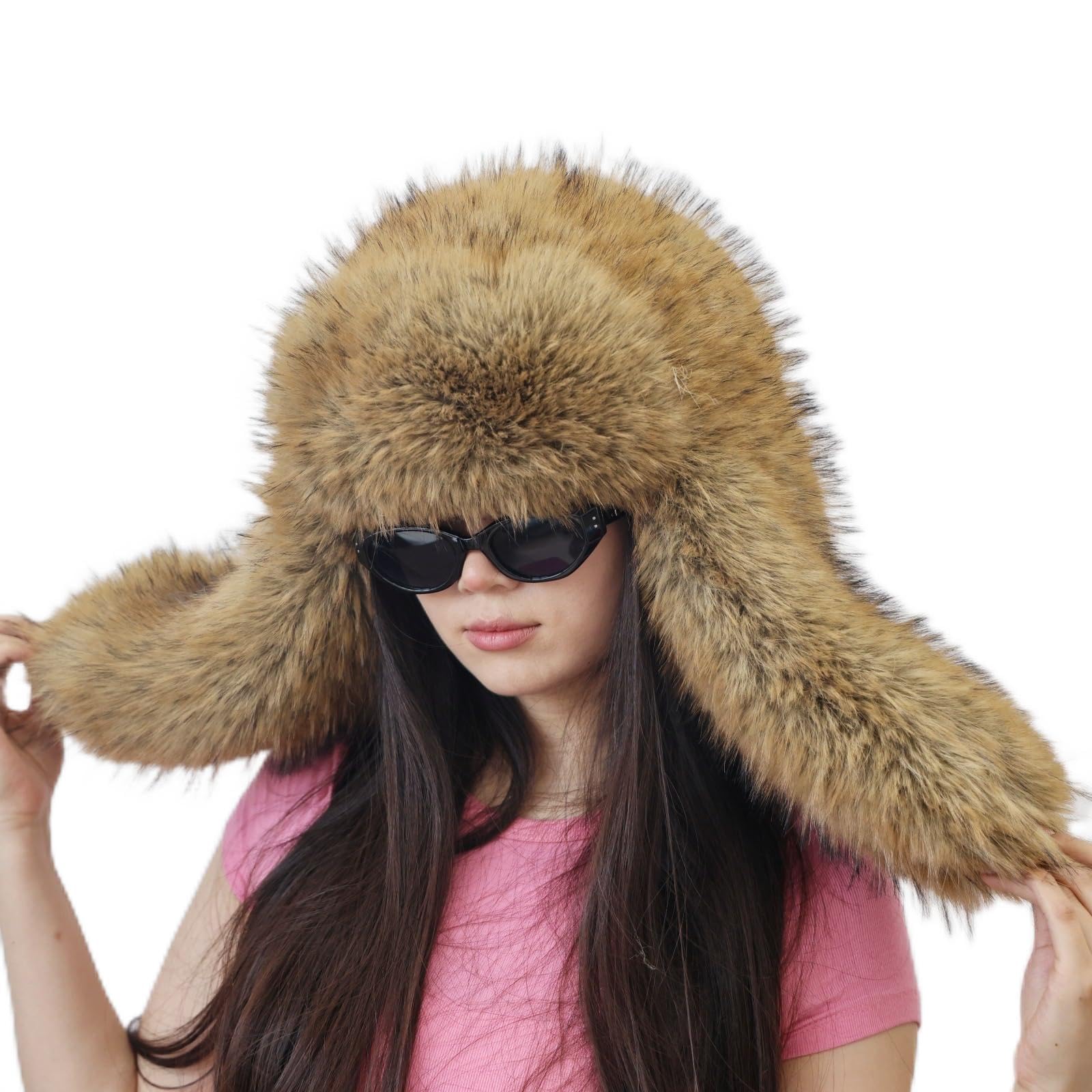 BAYMUCHE Faux Fur Trapper Hat for Men Women，Brown
