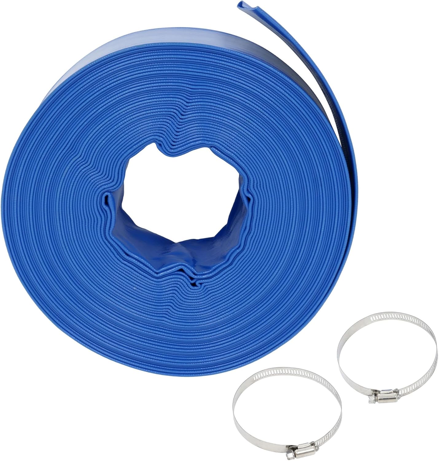 HOSTIC 3 x 100Ft Lay-Flat Pool Backwash Hose with 2 Clamps Reinforced Heavy Duty PVC Discharge Hose Weather-Proof Vinyl Pool Drain Hose for Water Transfer
