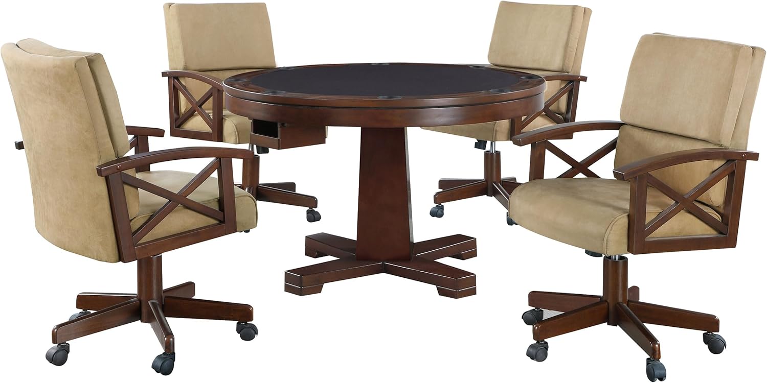 Coaster Home Furnishings - Marietta - Wood - 5-Piece 3-in-1 Game Table Set - Traditional Style, Felt-Lined Reversible Table Top, Chairs with Casters - Dining & Game Room - Tobacco & Tan - 100171-S5