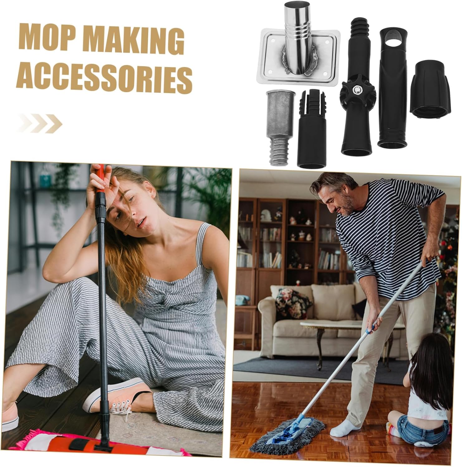 5pcs Telescopic Pole Adapter Threaded End Replacement Kit Broom Handle Connector for Mop Brush