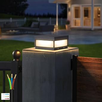 Outdoor Post Light,7.87" Modern Column Pillar Lamp Outside LED Fence Deck Cap Lights IP65 Waterproof 3000K Warm Lighting Lantern for Driveway Patio Garden Decoration,High Voltage Wired