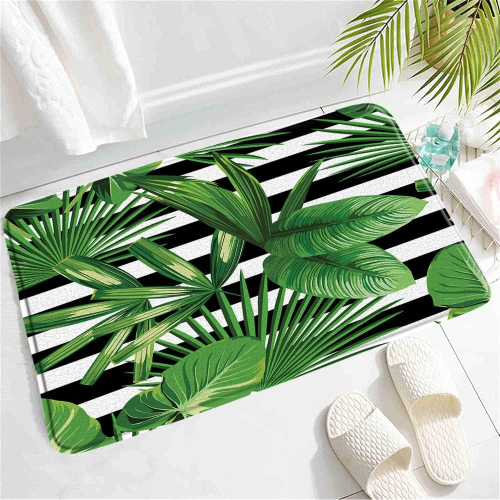 Jungle Palm Leaves Bath Mat,Tropical Dense Jungle Plant on