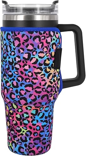 Fundas aisladas de neopreno reutilizables, idea para vaso de 40 onzas con asa (solo mangas de taza) (guepardo azul)