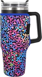 Reusable Cup Sleeve for 40 oz Tumbler with Handle, Blue Cheetah | Neoprene Insulated Cup Cover for Large 40oz Travel Mug, Anti-Slip Protective Holder, Sleeve Only