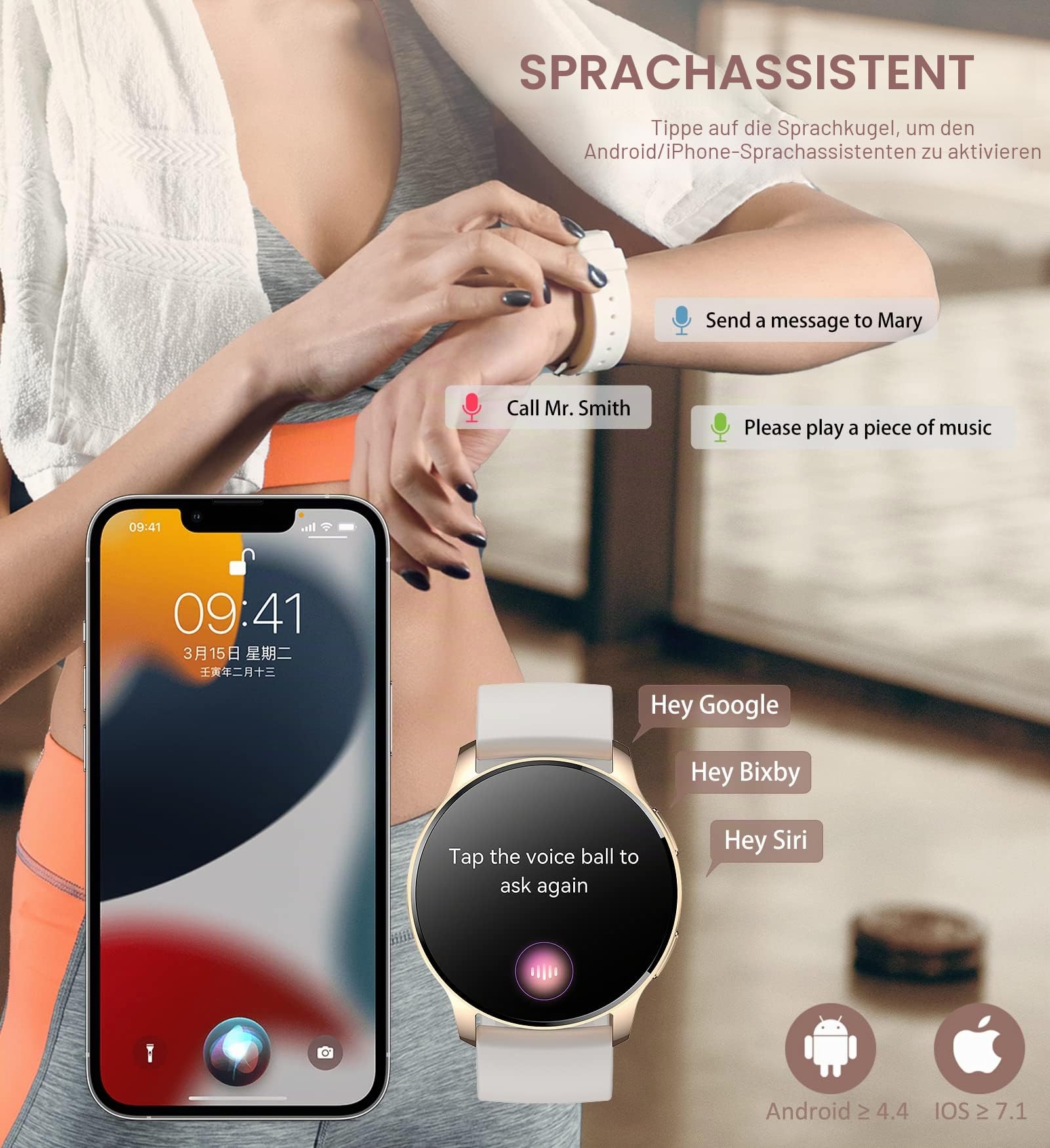 Iaret Smartwatch Damen 1,32 Zoll Touchscreen Fitnessuhr Wasserdicht Schrittzähler Herzfrequenz SpO2 Schlafmonitor