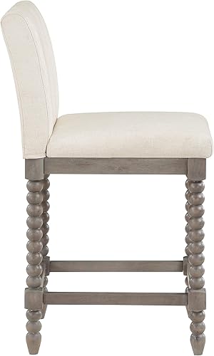 Miniatura 5 de OSP Home Furnishings Abbott Spindle - Taburete de mostrador con asiento acolchado de resorte y base gris cepillado, tela de lino
