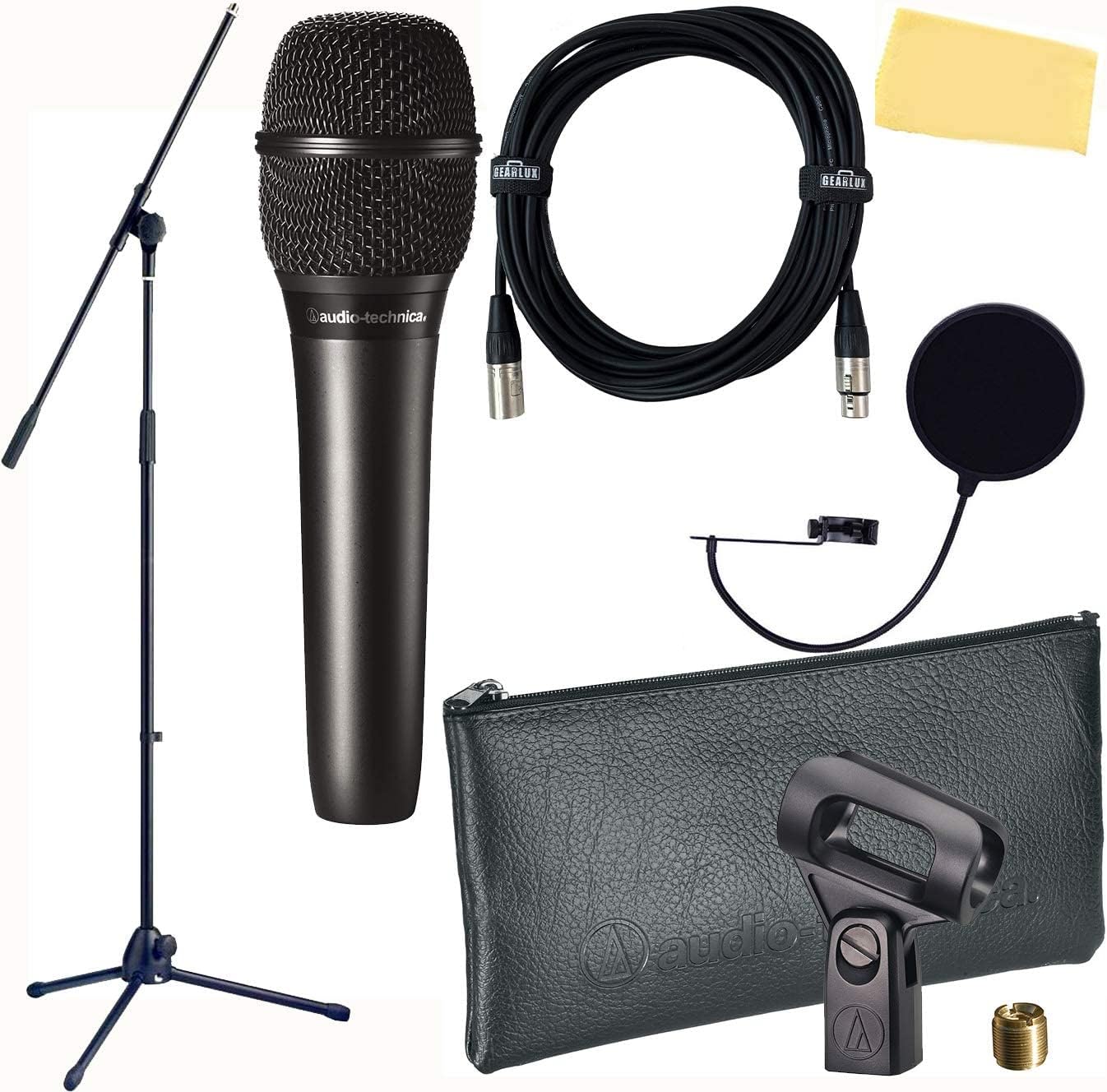 Audio-Technica AT2020 Cardioid Condenser Microphone Bundle with Pop Filter, XLR Cable, and Austin Bazaar Polishing Cloth : Musical Instruments