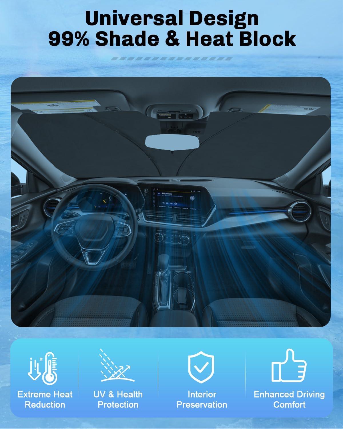SXCY 2024 2025 2026 Chevy Trax Windshield Sunshade for 2024 2025 2026 Chevy Trax LS/1RS/LT/2RS/ACTIV Accessories 2024 2025 2026 Trax Sunshade Windshield 2024 2025 2026 Trax Foldable Sunshade