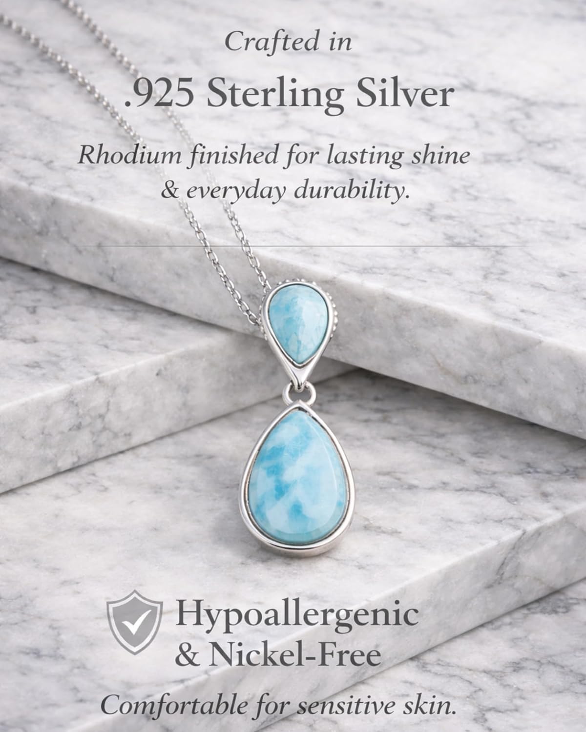 Beaux Bijoux Larimar Necklace for Women – Natural Larimar Pendant Necklace in 925 Sterling Silver – Caribbean Blue Gemstone - Unique Jewelry Gift - Image 5