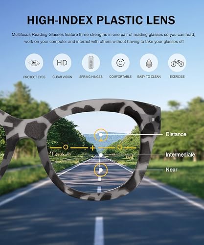 Miniatura 5 de Eyekepper Lectores progresivos de gran tamaño para mujer, protección UV, multienfoque, lectores de computadora, lentes de lectura trifocales Noline