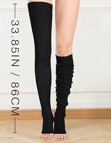 Miniatura 3 de V28 Calentadores de pierna de neón acanalado de muslo alto para mujer, para patinaje, estilo de los años 80 y 90, para fiestas