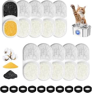 10 Pieces Cat Fountain Filter Compatible with Apauk ‎APFSS-3201 Cat Fountain 3.2L, incl. 10 Cat Fountain Filter and 10 Sponges, Charcoal Filter Drinking Fountain, Replacement Cat Fountain Filter
