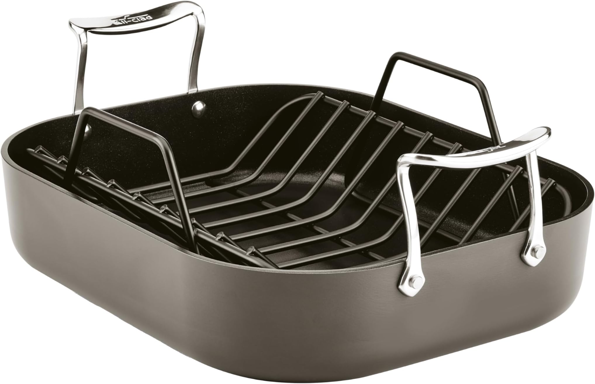 All-Clad Essentials Nonstick Hard Anodized Small Roaster with rack, 11 X 14 inch, Black