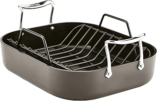 All-Clad Essentials Hard Anodized Nonstick Roaster with Rack 11x14 Inch Oven Broiler Safe 500F Roaster Pan, Pots and Pans, Cookware Black