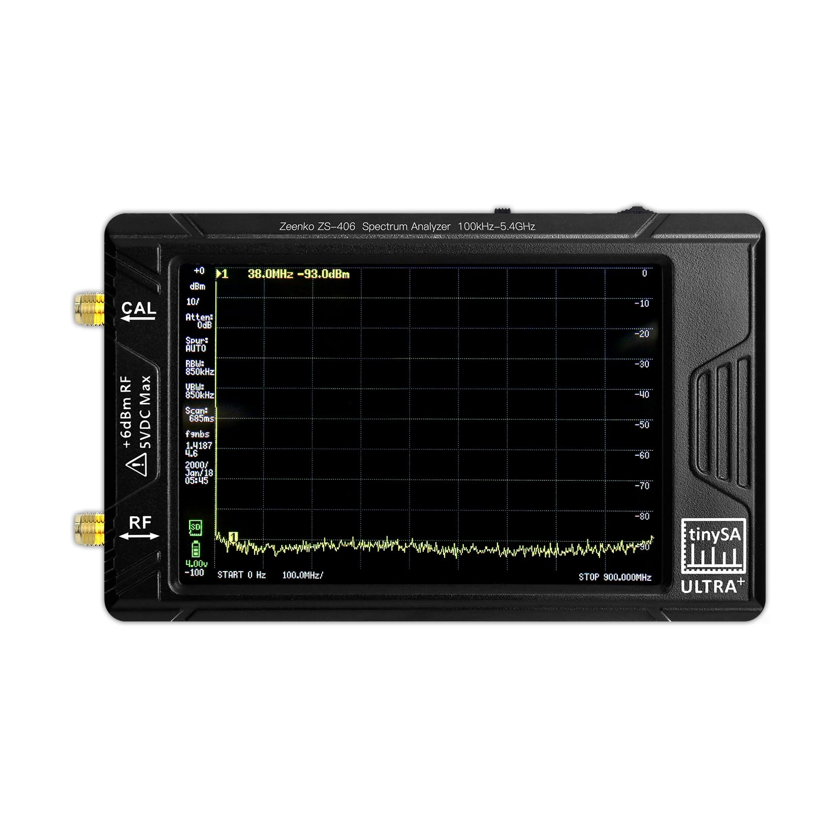 New TinySA ULTRA+ ZS-406 Spektrumanalysator 100kHz-5,4GHz, Handheld Frequenzanalysator Signal Generator mit 4inch Display, 32GB Speicherkarte und integrierter 5000 mAh Akku