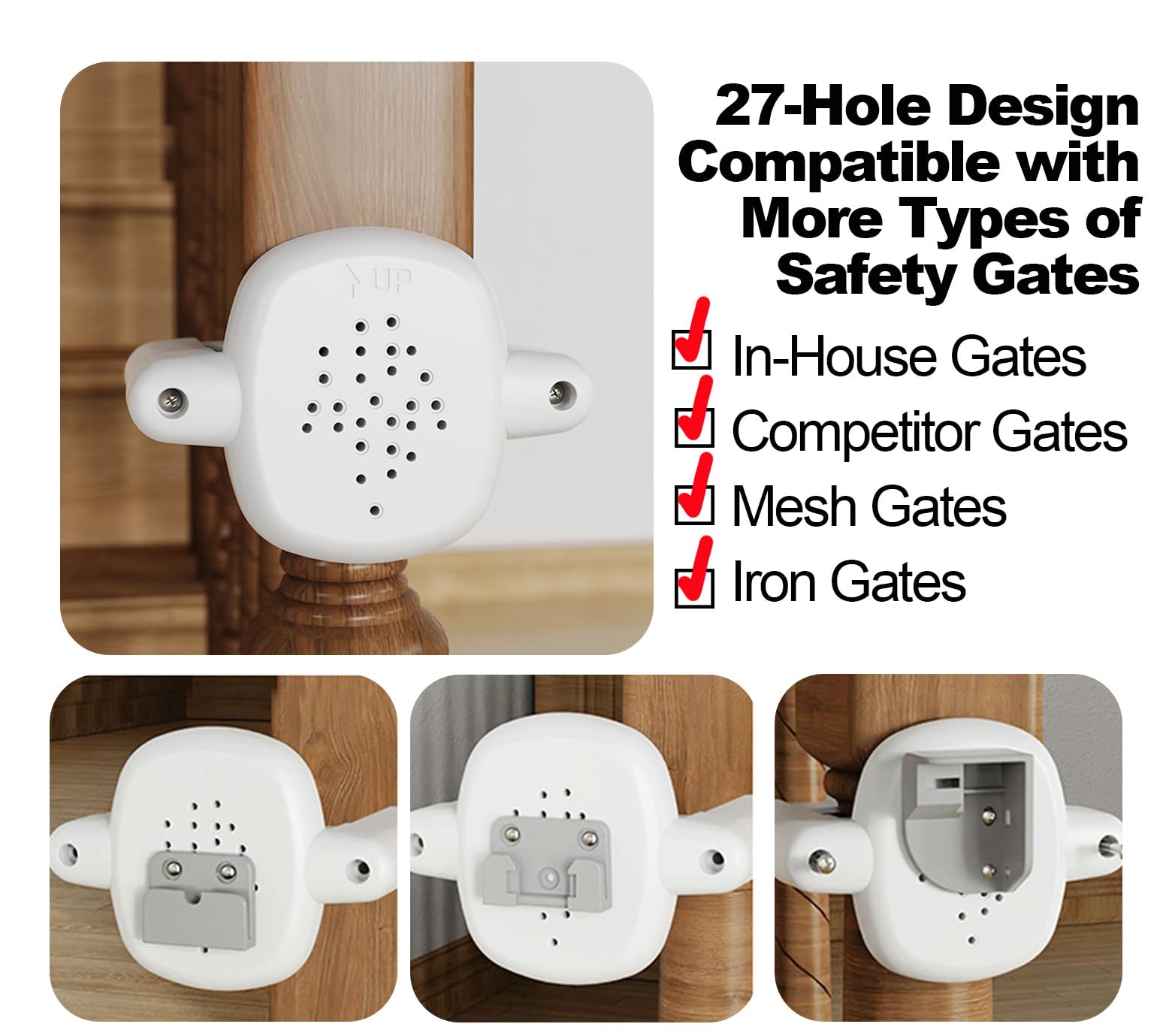 2-Pack Stairway Baby Gate Mounting Kit – No-Drill Banister Adapter For Posts 1.5 To 3.5 Inches Wide, Universal For Pressure & Hardware-Mounted Gates