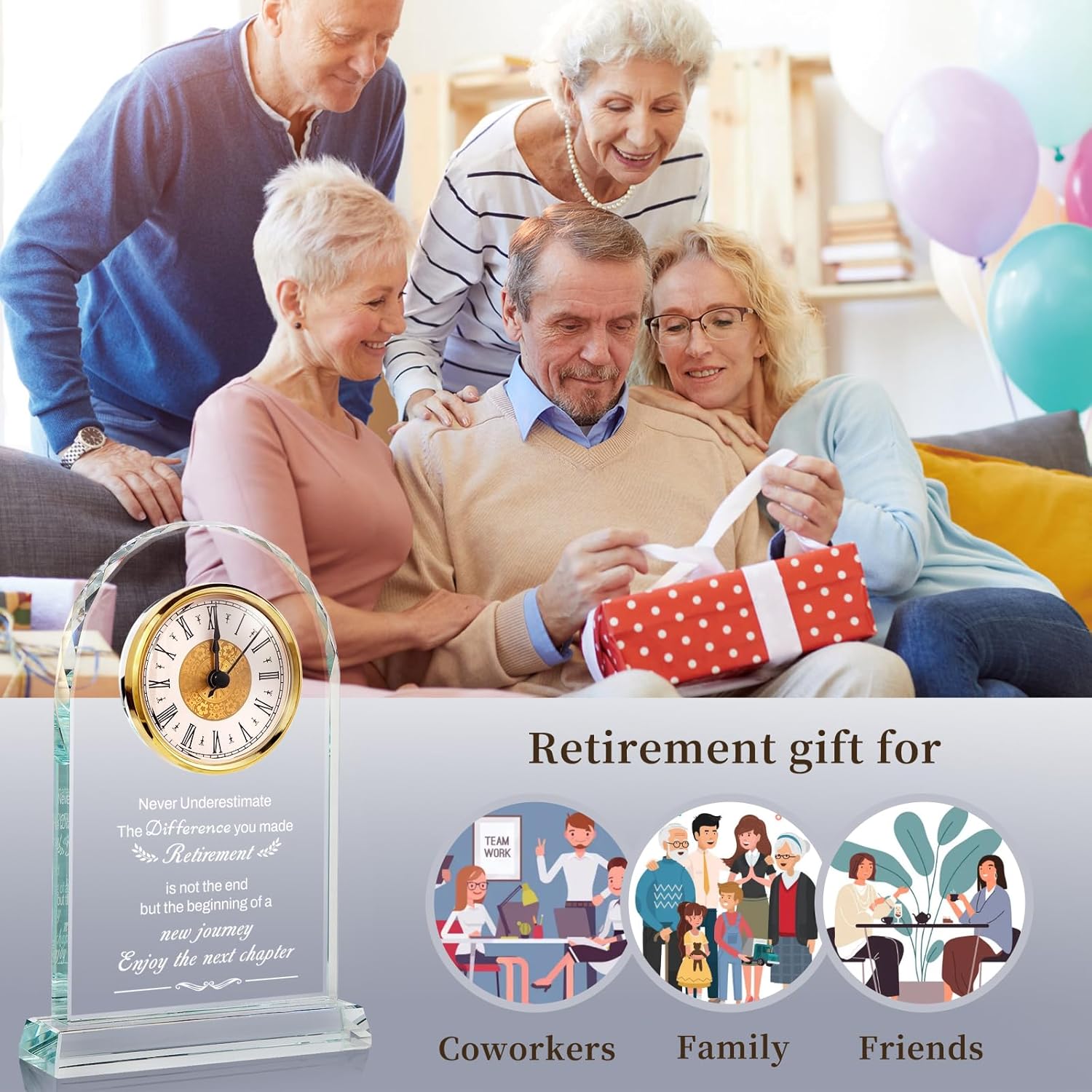 Retirement Gifts for Men/Woman - Premium Glass Retirement Clock, 2025 Happy Retirement Engraved Inspirational Gift for Retired Friends, Coworker, Boss, Leader, Employee Farewell Present (ETNC) - Image 3