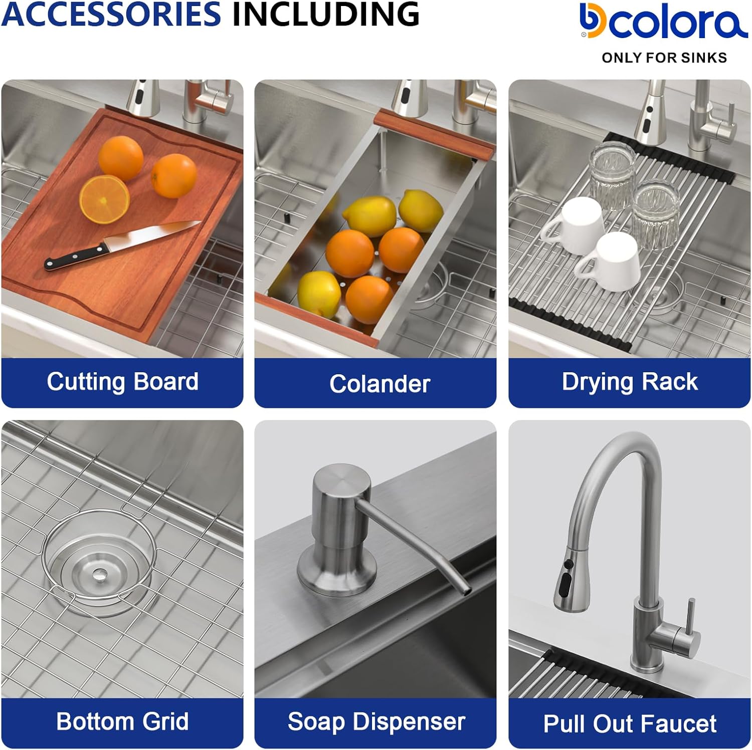 Dcolora 36 In. Drop In Kitchen Sink With Faucet Large Topmount Sink Workstation Stainless Steel Overmount Basin s Single Bowl 36"×22"×10", DC-SFDOE00014