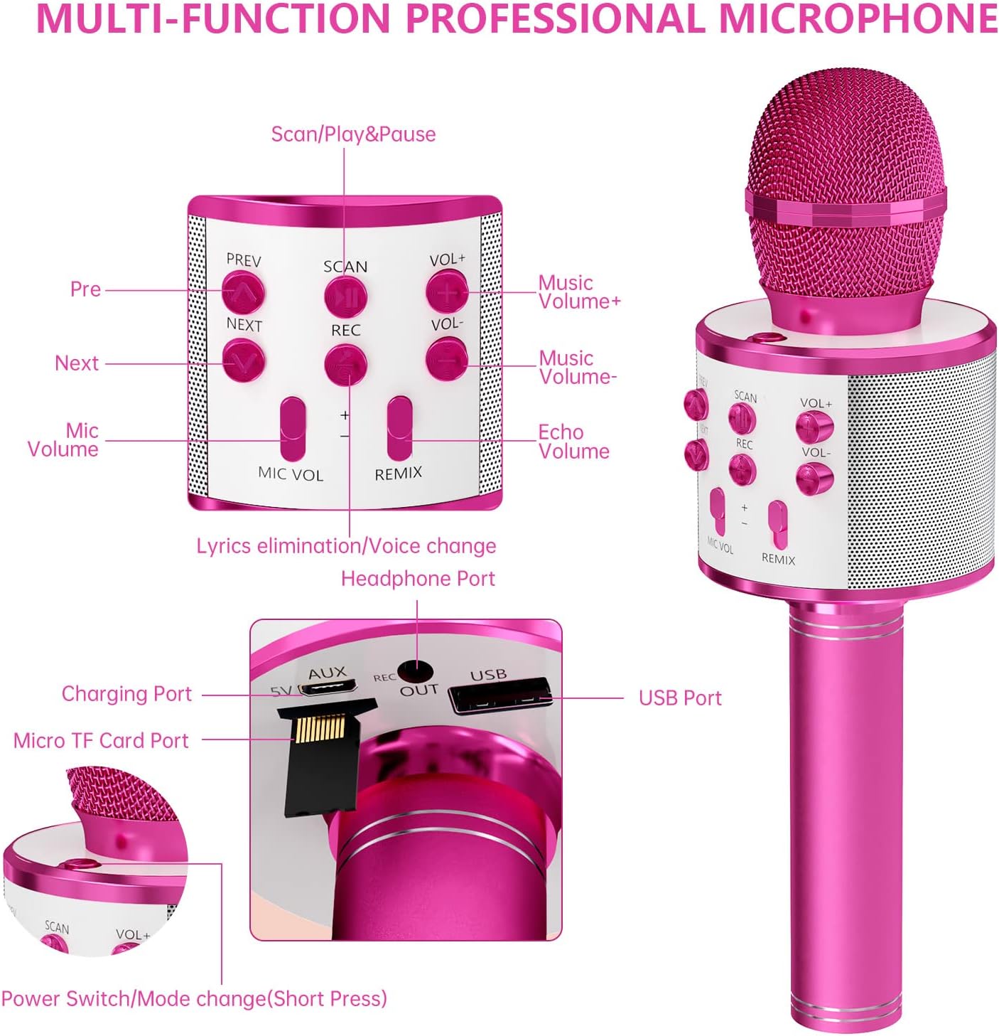 GIFTMIC Kids Microphone for Singing, Wireless Bluetooth Karaoke Microphone for Adults, Portable Handheld Karaoke Machine, Toys for Boys and Girls Gift for Birthday Party (Purple)