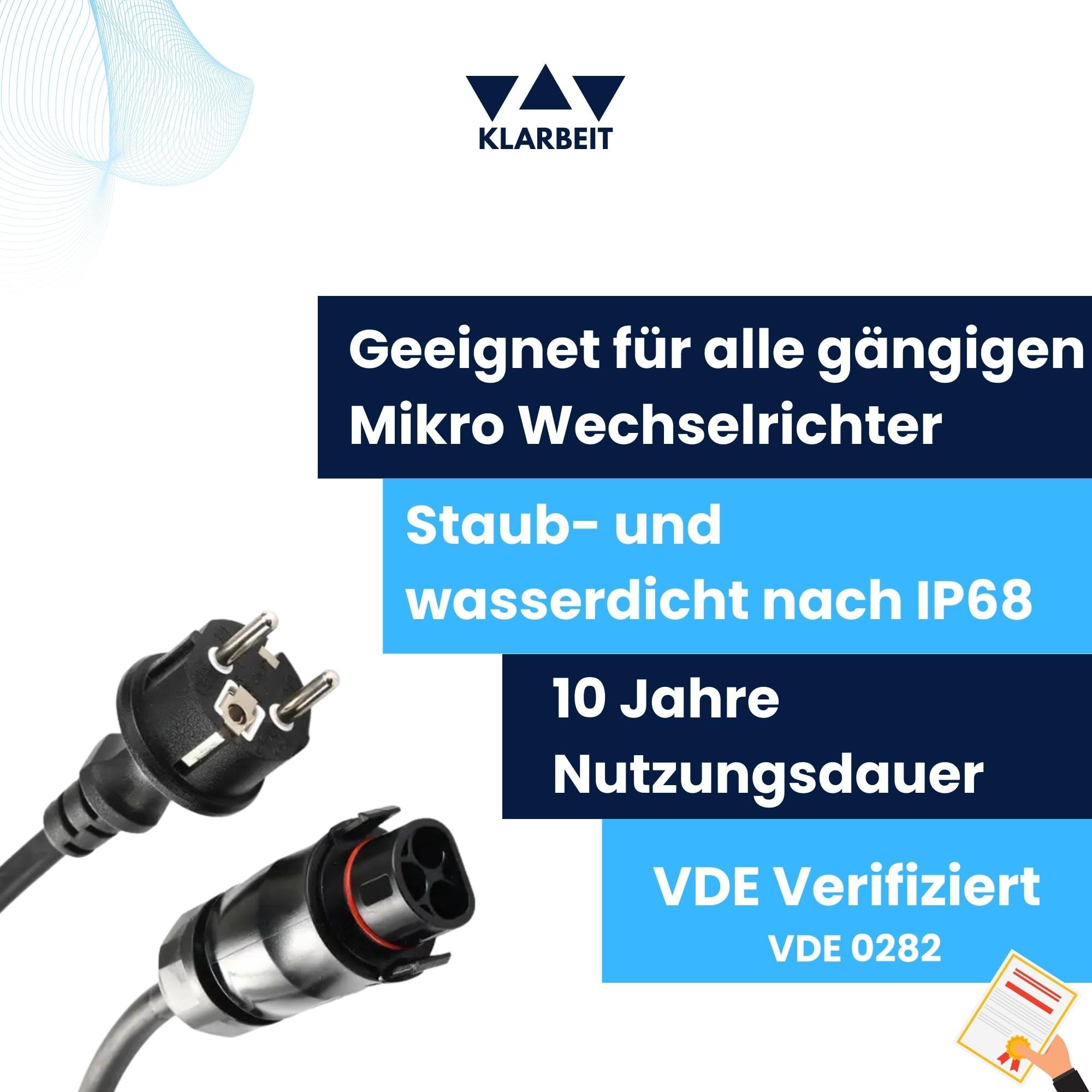 DEYE LY01 auf Schuko - Balkonkraftwerk Kabel AC Kabel mit Deye Ly01 Buchse auf Schuko Stecker(IP54) Verlängerung Adapter geeignet für Mikrowechselrichter 10 Meter