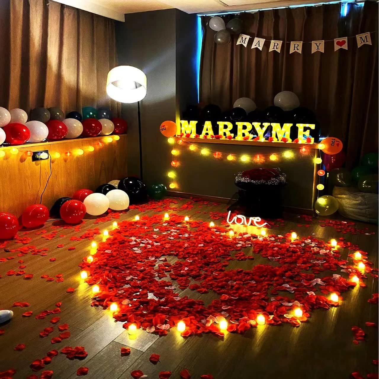 1062Pcs Valentine's Day Balloons Decoration Set, 1000 Red Rose Leaves, Love Heart Balloons, Love Bear Balloons, I Love You Balloons, Red Heart Balloons, Romantic Decor for Wedding Anniversary