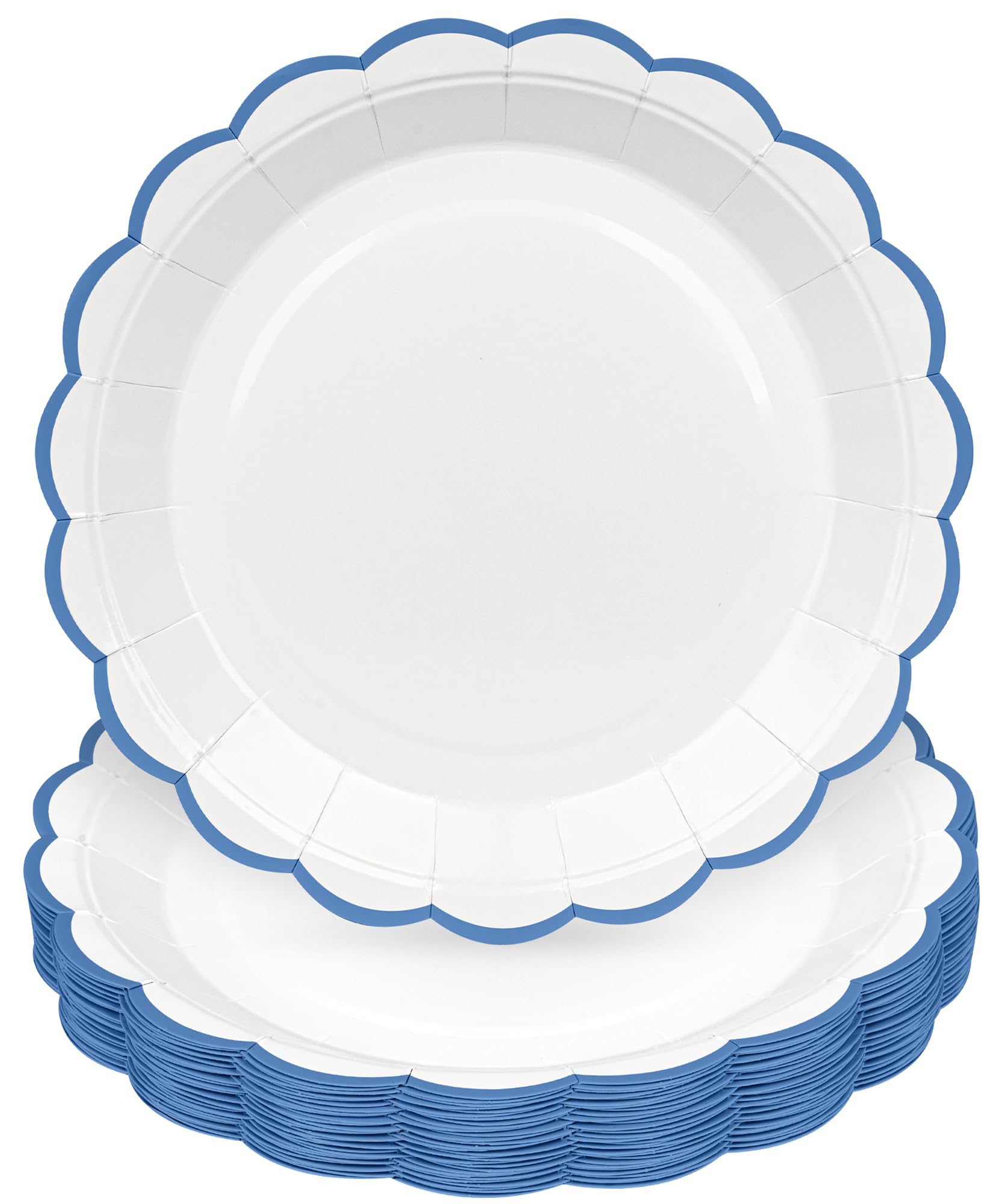 Photo 1 of [SIMILAR ITEM VIEW IMAGES] 3Pcs Blue and White Paper Plates, 9 Inch Navy Blue Scalloped Paper Plates, Baby Shower White Dinner Plate Cake Dessert Plate for Baby boy Shower, Wedding, Birthday,Independence Day 250th Anniversary