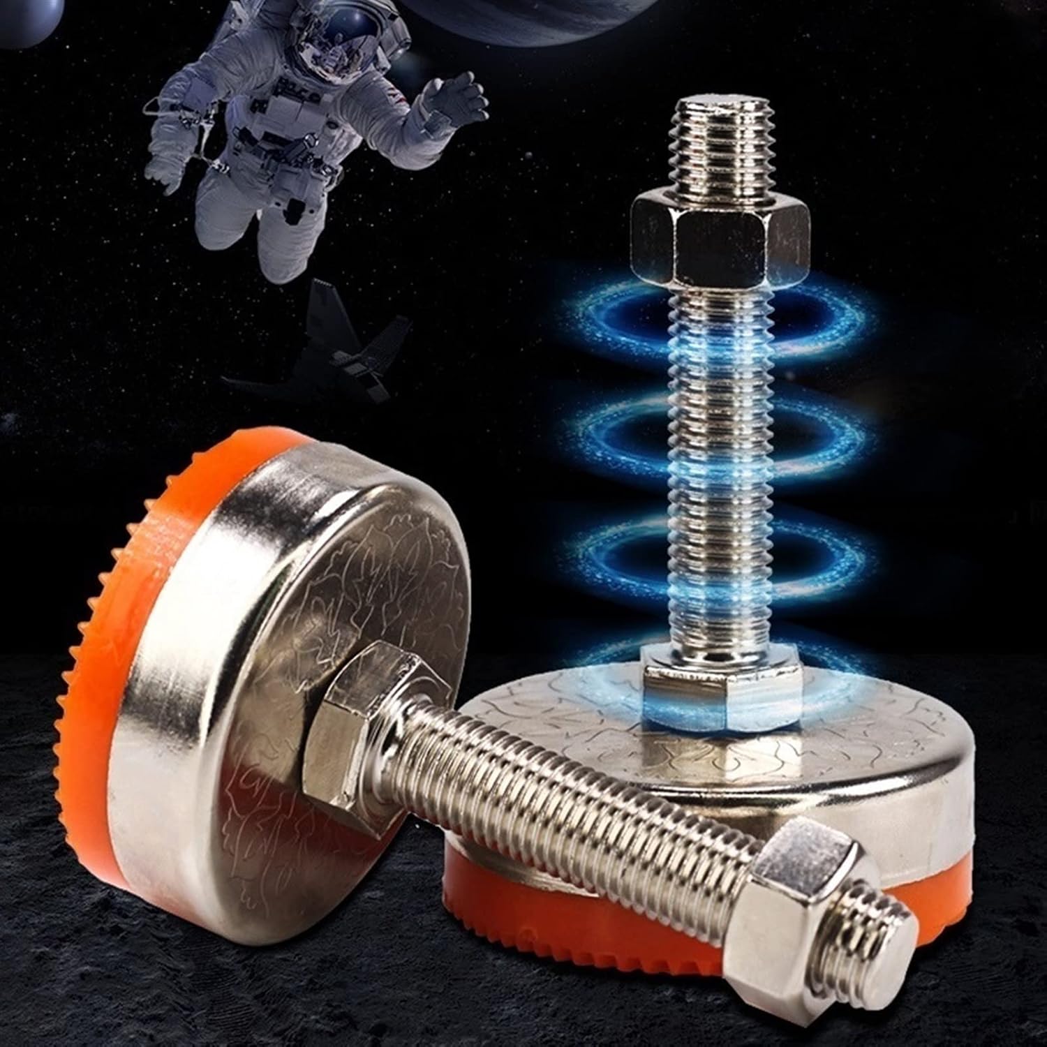 4 Pieces of Adjustable Threaded Rod Leveling Foot Furniture Slides, 6 Cm Diameter Base Adjustable Furniture Foot Levelers, PVC Striped Anti-Skid Shock-Absorbing Leveling Feet(D60*M16*100mm)