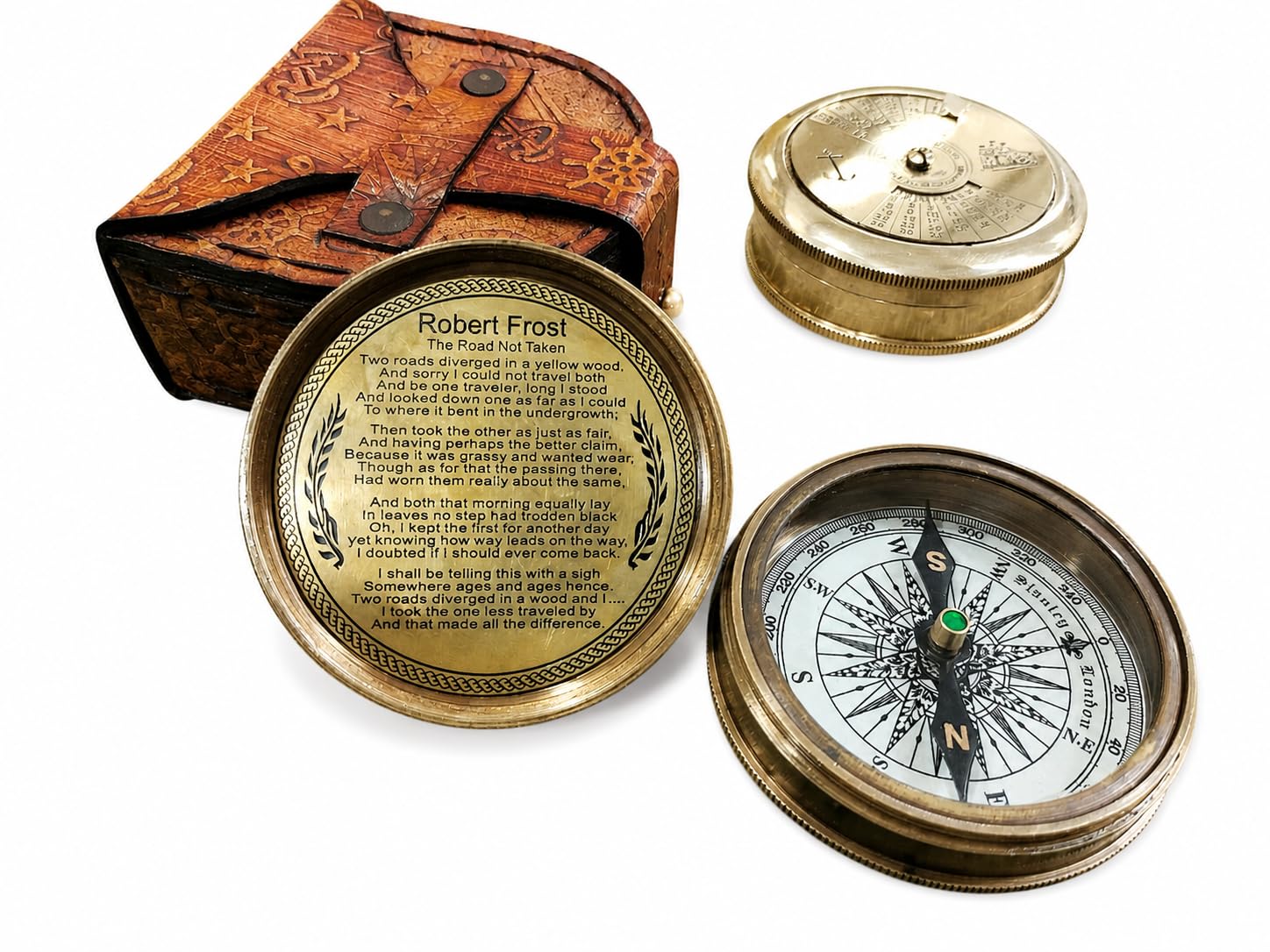 2" Inche Brass Perpetual Calendar Pocket Compass with Leather Case | Antique Finish, Leather Case Included-image-31