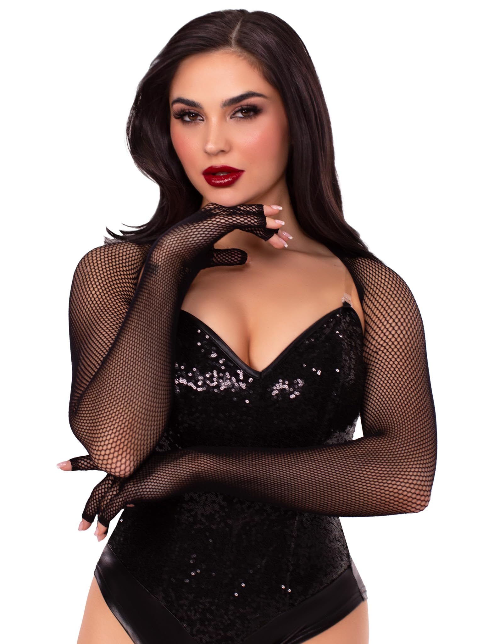 Leg Avenue Women's Fishnet Fingerless Gloved Shrug Bolero, Black, One Size