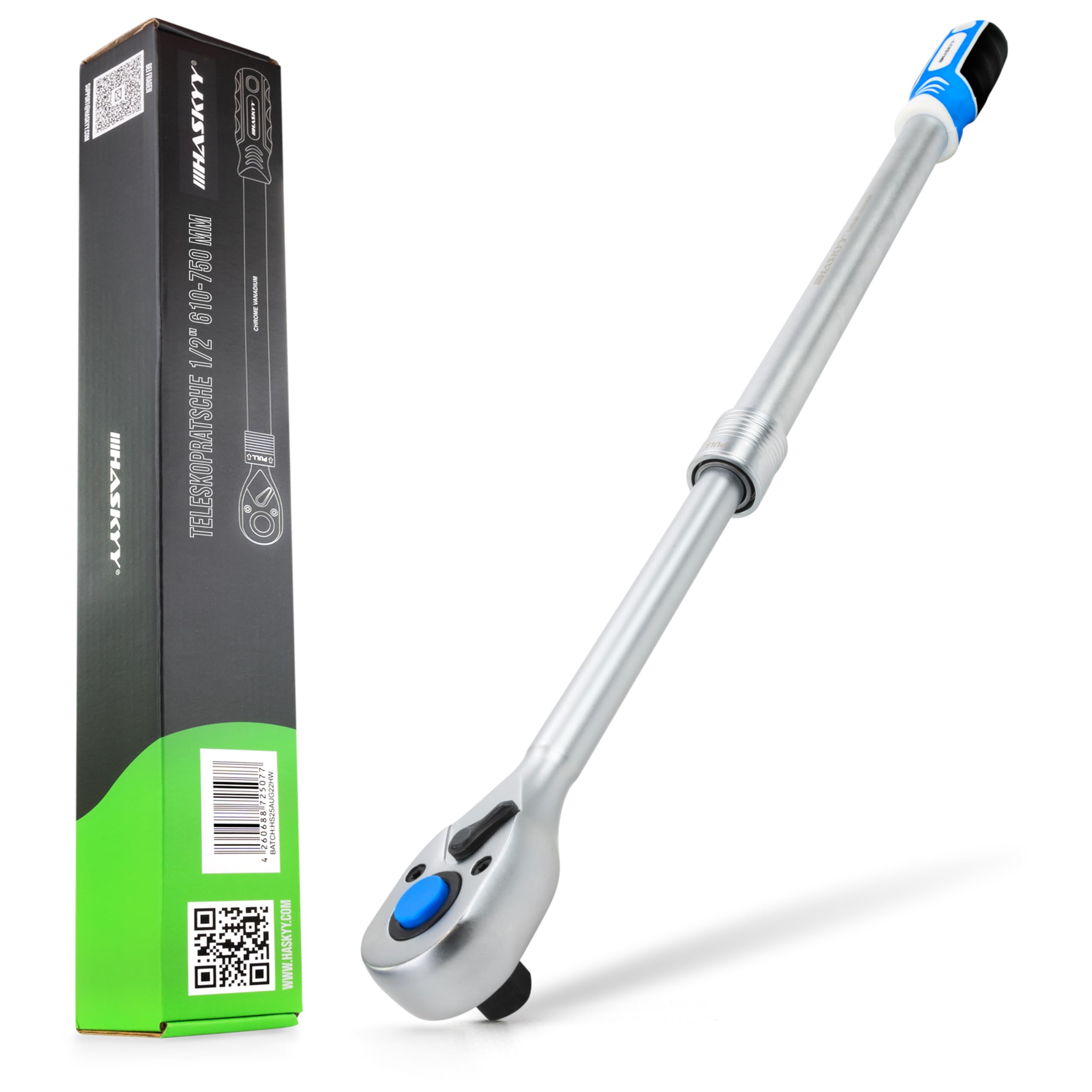 HASKYY Llave de carraca telescópica de 1/2", 61-75 cm, extensible, 610-750 mm, par de torsión 768 Nm