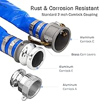 Vista 2 de Manguera de descarga plana de PVC de 2 pulgadas de diámetro x 50 pies con accesorios Camlock C y E de aluminio, accesorio de bloqueo de leva tipo A