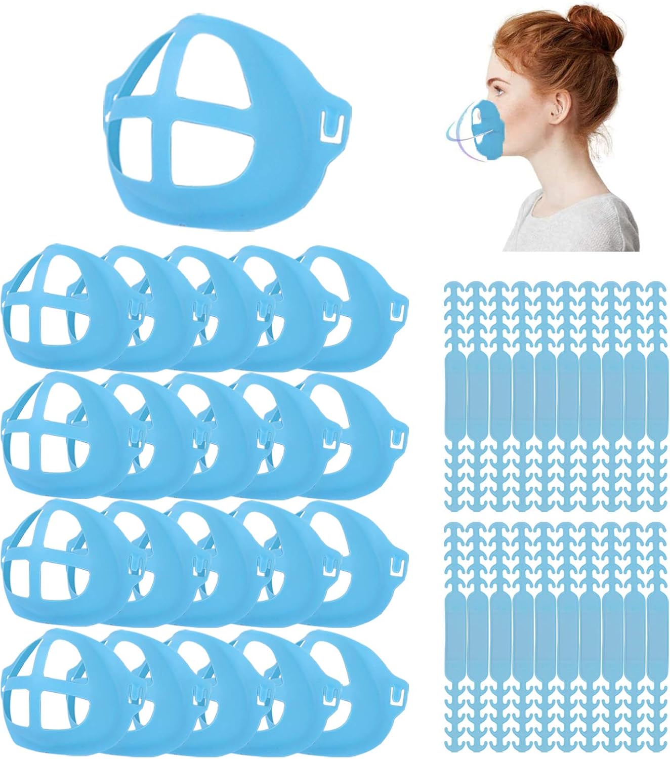[20 PCS] 3D Face Bracket,Face Inner Support Frame for Comfortable Wearing, Silicone Bracket Face Internal Support Frame[Washable][Reusable][Blue]