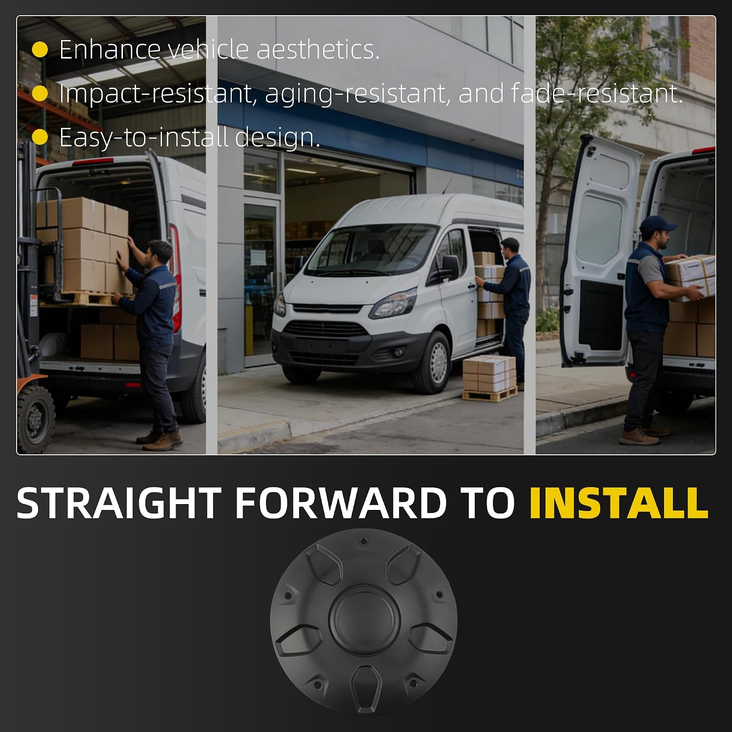 Dasbecan Hubcaps Compatible with Ford Transit 150 250 350 350HD 16" Wheel Black Center Caps Kit Replaces# CK4Z-1130-C CK4Z1130C BK21-1130-CA BK211130CA